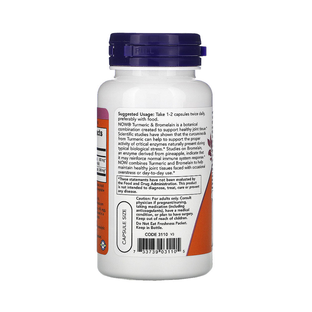 NOW Supplements, Turmeric & Bromelain (Standardized Turmeric Extract) with Bromelain 2400 GDU/g, 90 Veg Capsules - Bloom Concept