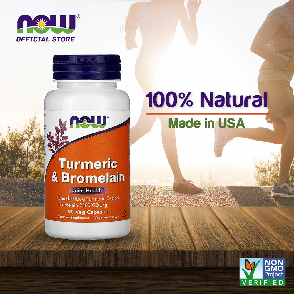 NOW Supplements, Turmeric & Bromelain (Standardized Turmeric Extract) with Bromelain 2400 GDU/g, 90 Veg Capsules - Bloom Concept