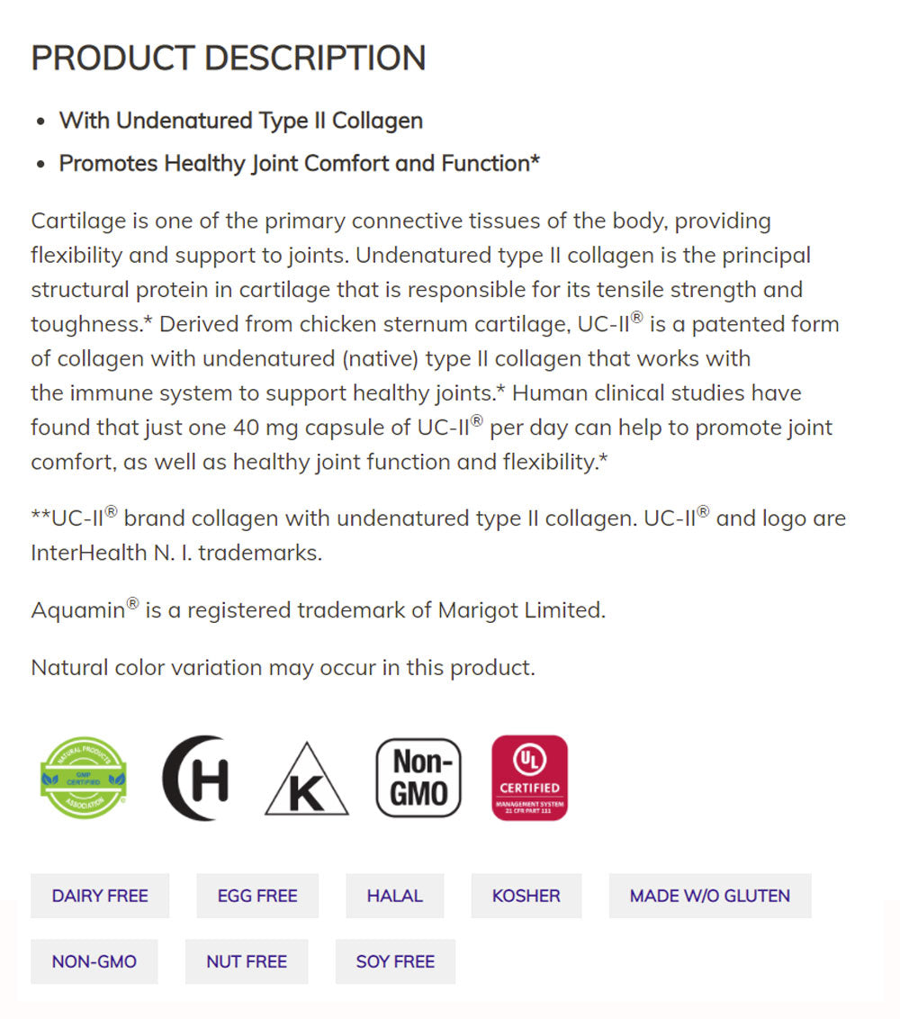 NOW Supplements, UC-II Type II Collagen with Undenatured Type II Collagen, 60 Veg Capsules Vitamins & Supplements NOW Foods USA