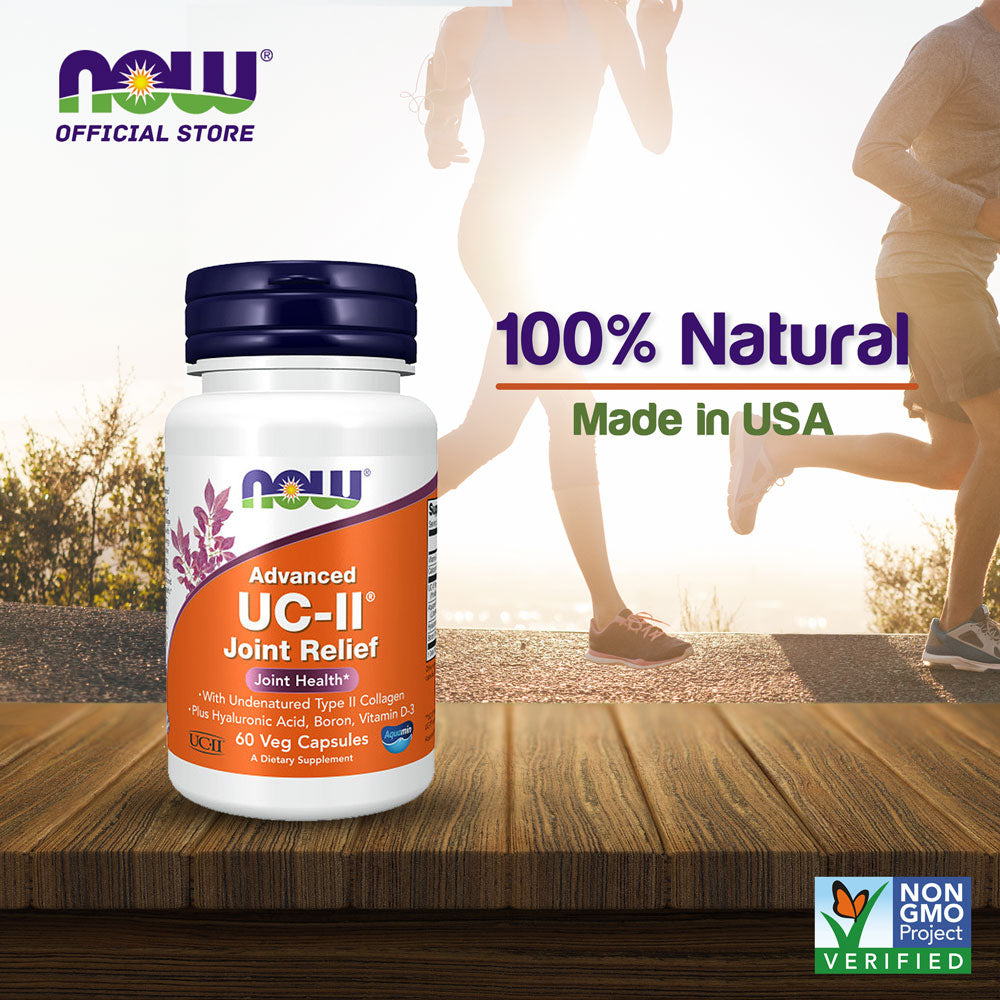 NOW Supplements, UC-II Advanced Joint Relief with Undenatured Type II Collagen, plus Hyaluronic Acid, Boron, Vitamin D-3, 60 Veg Capsules - Bloom Concept