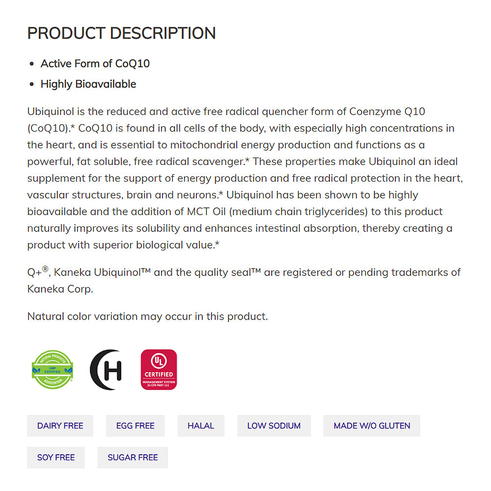 NOW Supplements, Ubiquinol 100 mg, High Bioavailability (the Active Form of CoQ10), 60 Softgels Vitamins & Supplements NOW Foods USA