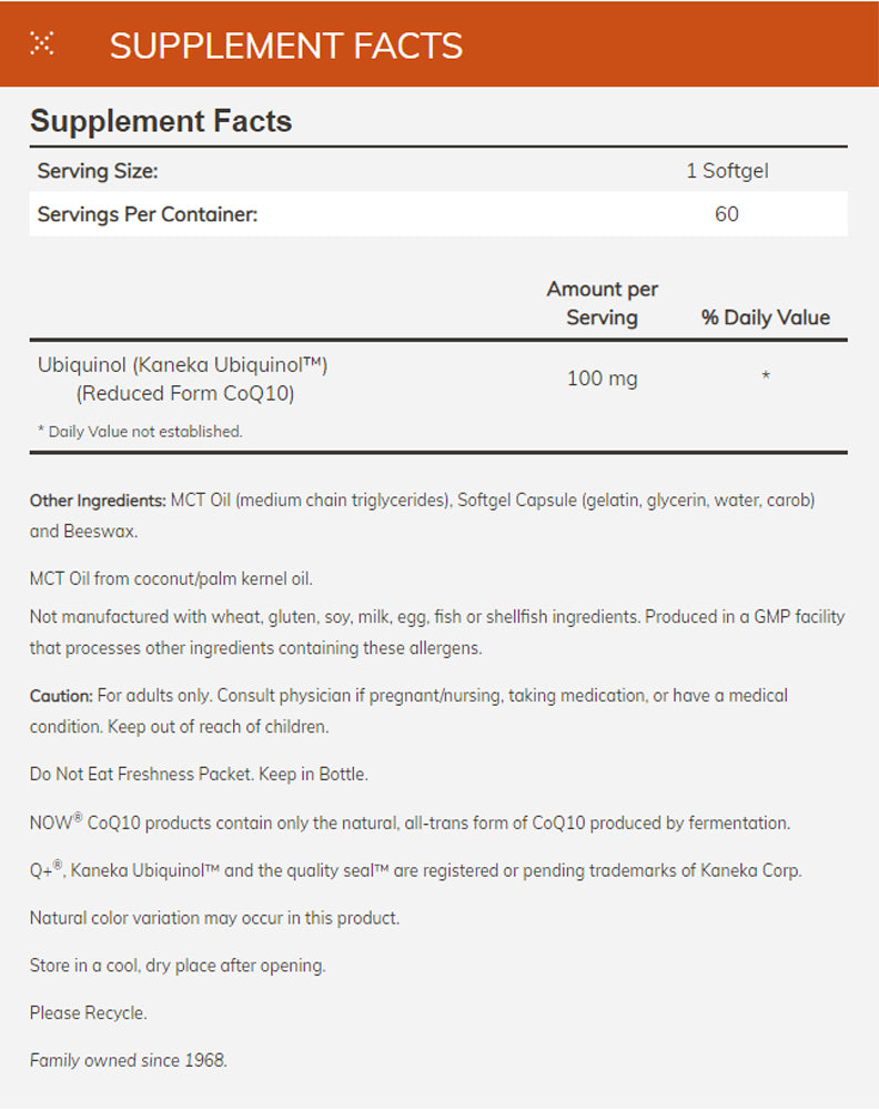 NOW Supplements, Ubiquinol 100 mg, High Bioavailability (the Active Form of CoQ10), 60 Softgels Vitamins & Supplements NOW Foods USA