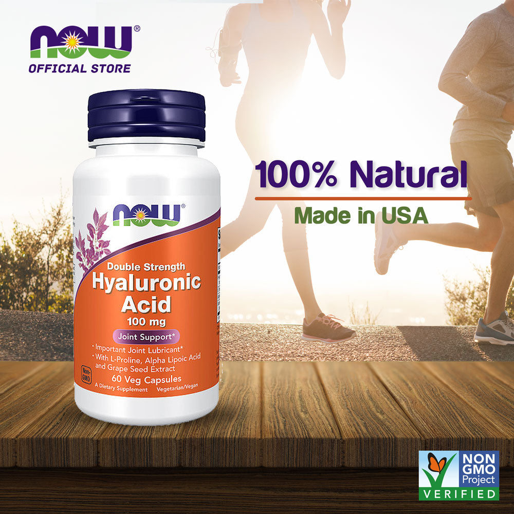 NOW Supplements, Hyaluronic Acid 100 mg, Double Strength with L-Proline, Alpha Lipoic Acid and Grape Seed Extract, 60 Veg Capsules - Bloom Concept