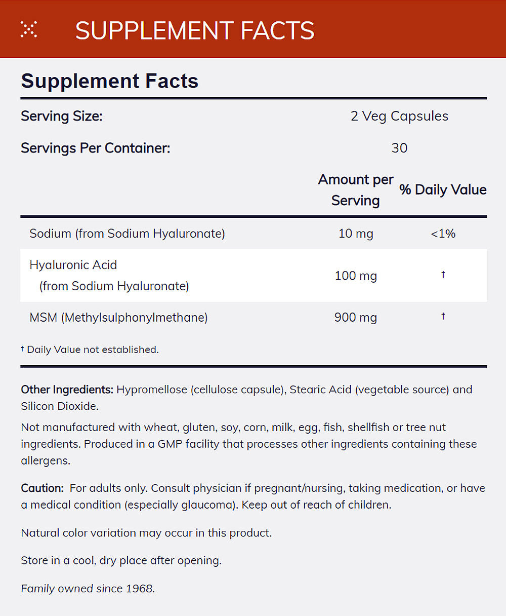 NOW Supplements, Hyaluronic Acid 50 mg with MSM, Joint Support*, 60 Veg Capsules - Bloom Concept