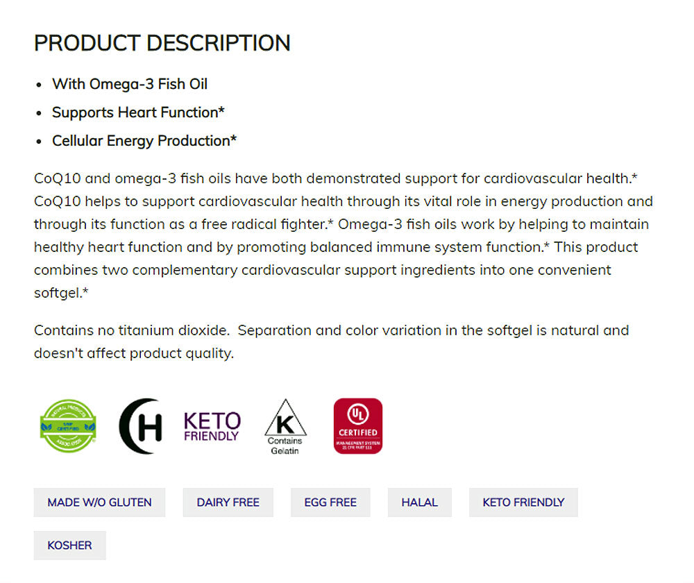 NOW Supplements, CoQ10 60 mg with Omega 3 Fish Oil, Cardiovascular Health*, 60 Softgels - Bloom Concept
