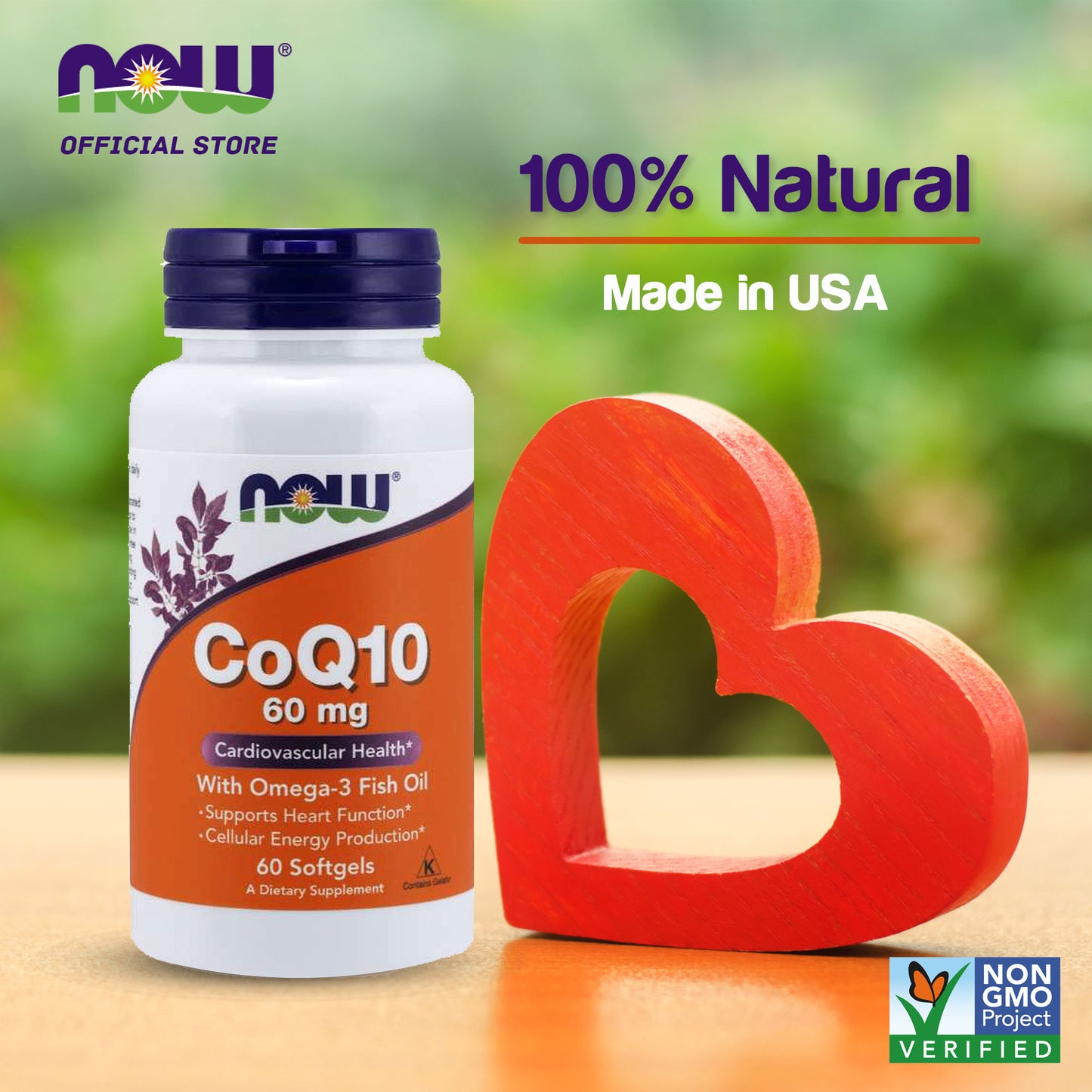 NOW Supplements, CoQ10 60 mg with Omega 3 Fish Oil, Cardiovascular Health*, 60 Softgels - Bloom Concept