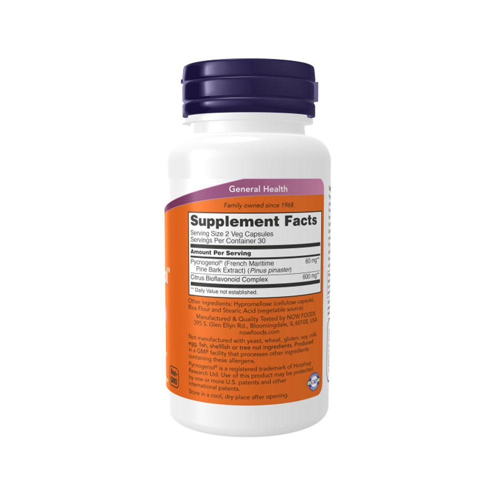 NOW Supplements, Pycnogenol 30 mg (a Unique Combination of Proanthocyanidins from French Maritime Pine) with 300 mg Bioflavonoids, 60 Veg Capsules - Bloom Concept