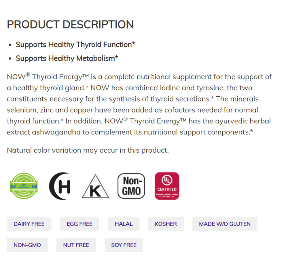 NOW Supplements, Thyroid Energy™, Iodine and Tyrosine plus Selenium, Zinc and Copper, 90 Veg Capsules - Bloom Concept