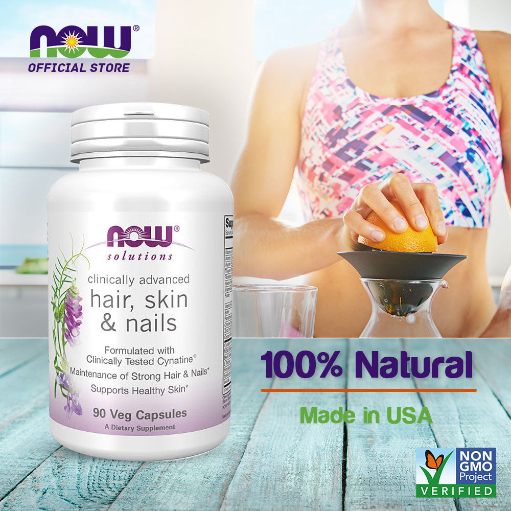 (50% OFF) NOW Solutions, Hair, Skin and Nails, Clinically Advanced, Support with Clinically Tested Cynatine, 90 Veg Capsules--Best by 12/23 - Bloom Concept