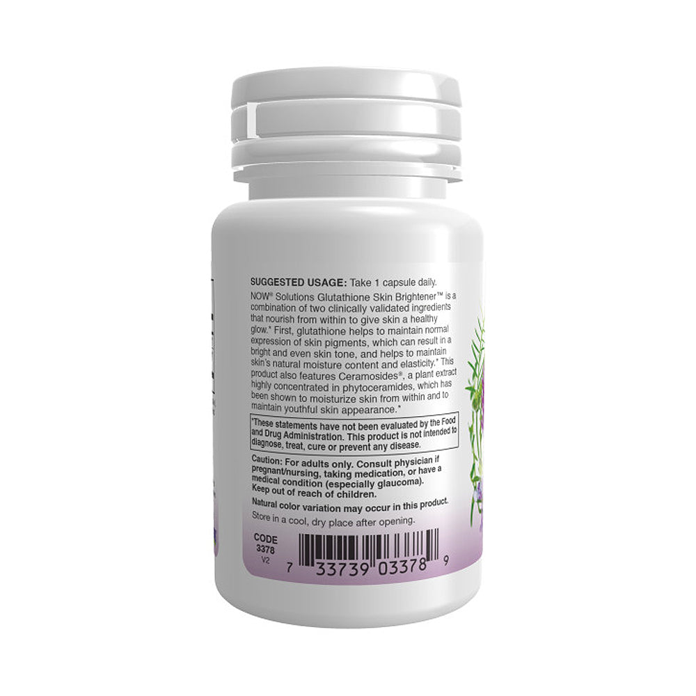 NOW Solutions, Glutathione Skin Brightener with Ceramosides, Moisturizing and Illuminating, 30 Veg Capsules - Bloom Concept