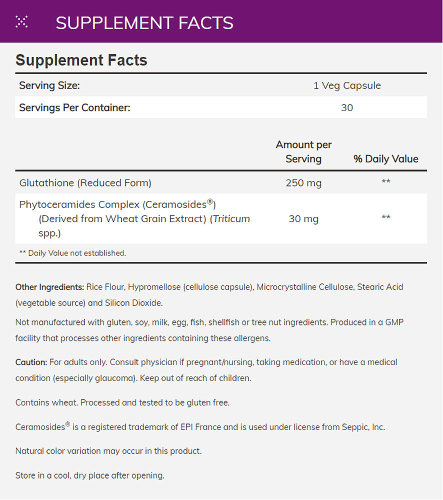 NOW Solutions, Glutathione Skin Brightener with Ceramosides, Moisturizing and Illuminating, 30 Veg Capsules - Bloom Concept