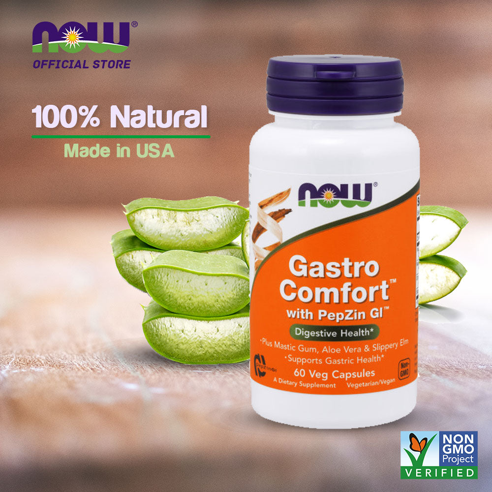NOW Supplements, Gastro Comfort, plus Mastic Gum, Aloe Vera and Slippery Elm, 60 Veg Capsules - Bloom Concept