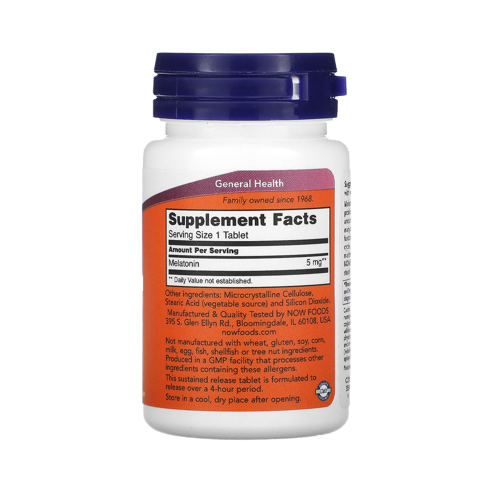 NOW Supplements, Melatonin 5 mg, Sustained Release, Formulated for a 4-Hour Release Period, 120 Tablets - Bloom Concept