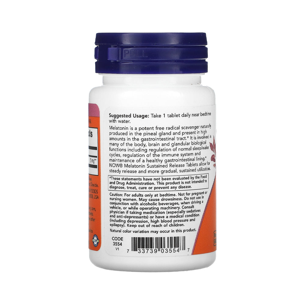 NOW Supplements, Melatonin 5 mg, Sustained Release, Formulated for a 4-Hour Release Period, 120 Tablets - Bloom Concept