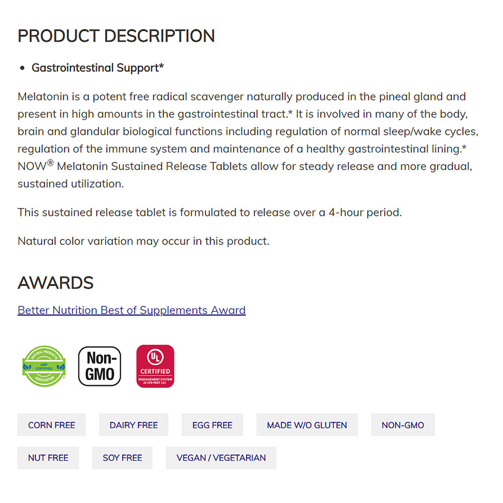 NOW Supplements, Melatonin 5 mg, Sustained Release, Formulated for a 4-Hour Release Period, 120 Tablets - Bloom Concept