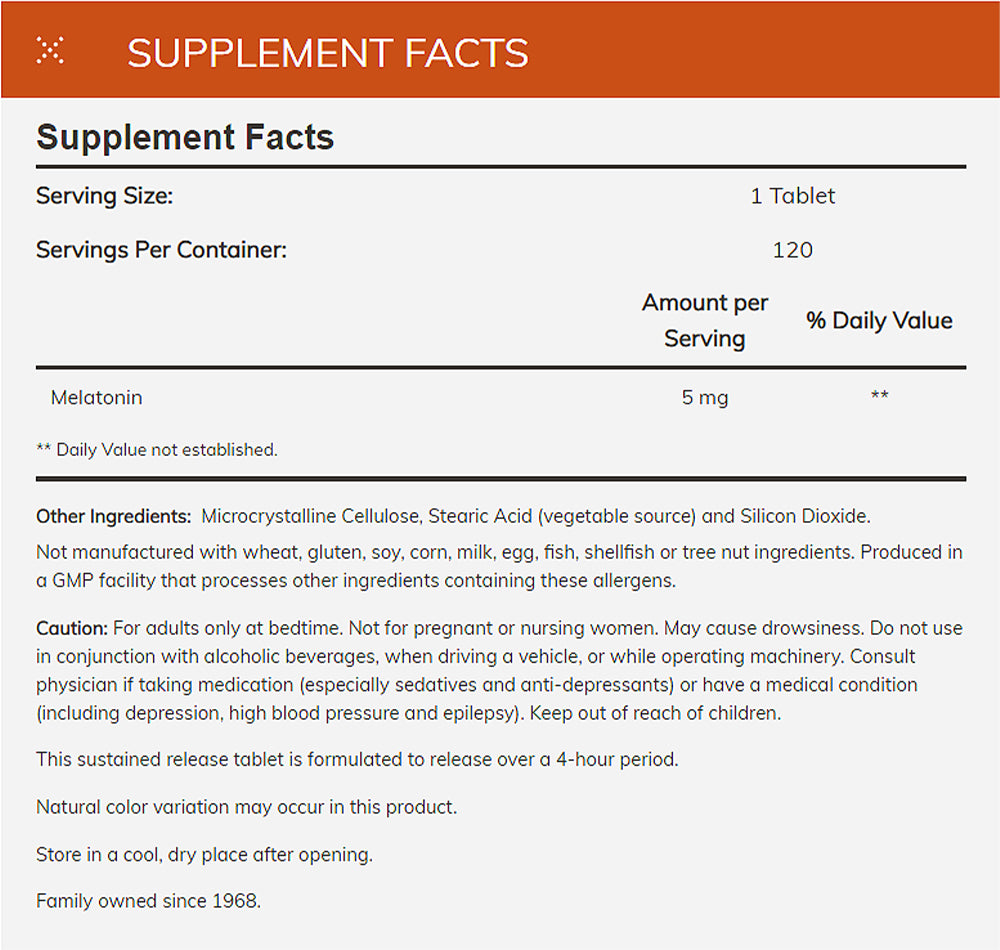 NOW Supplements, Melatonin 5 mg, Sustained Release, Formulated for a 4-Hour Release Period, 120 Tablets - Bloom Concept