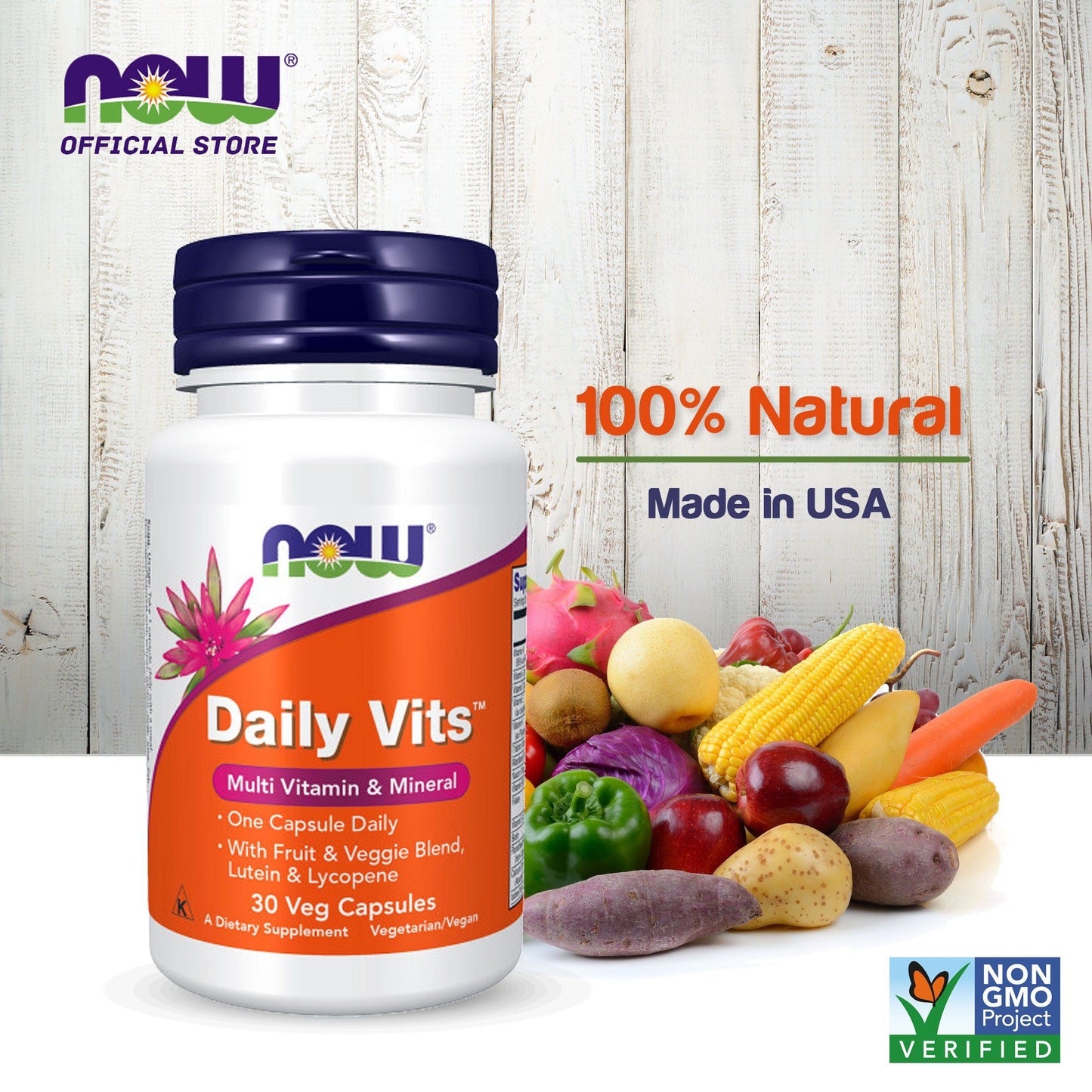 NOW FOODS Supplements, Daily Vits with Fruit & Veggie Blend, Lutein and Lycopene, 30 Veg Capsules - Bloom Concept