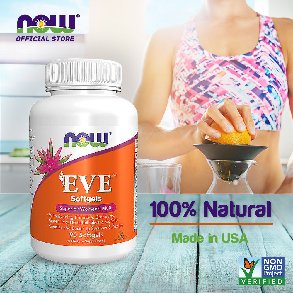 NOW Supplements, Eve Women's Multivitamin with Evening Primrose, Cranberry, Green Tea, Horsetail Silica & CoQ10, 90 Softgels - Bloom Concept