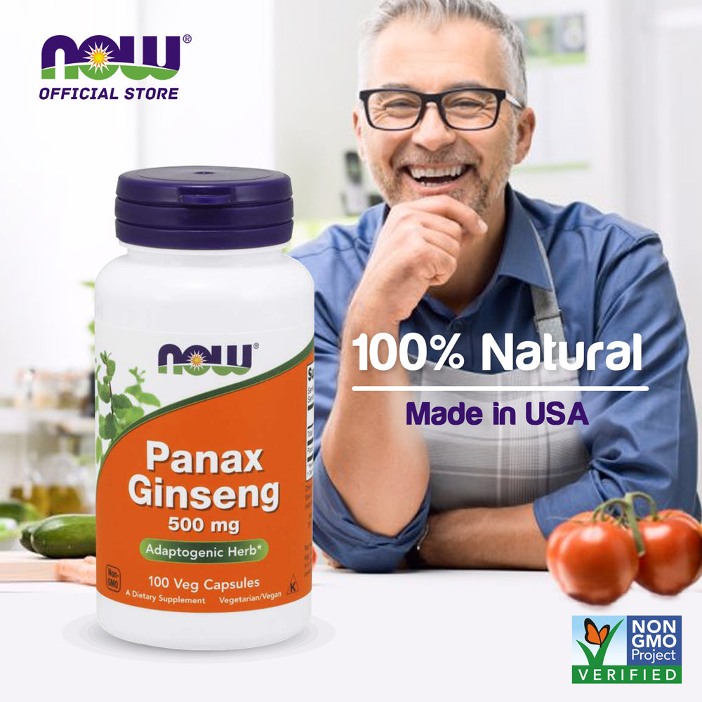 NOW Supplements, Panax Ginseng (Root) 500 mg, Adaptogenic Herb*, 100 Veg Capsules - Bloom Concept