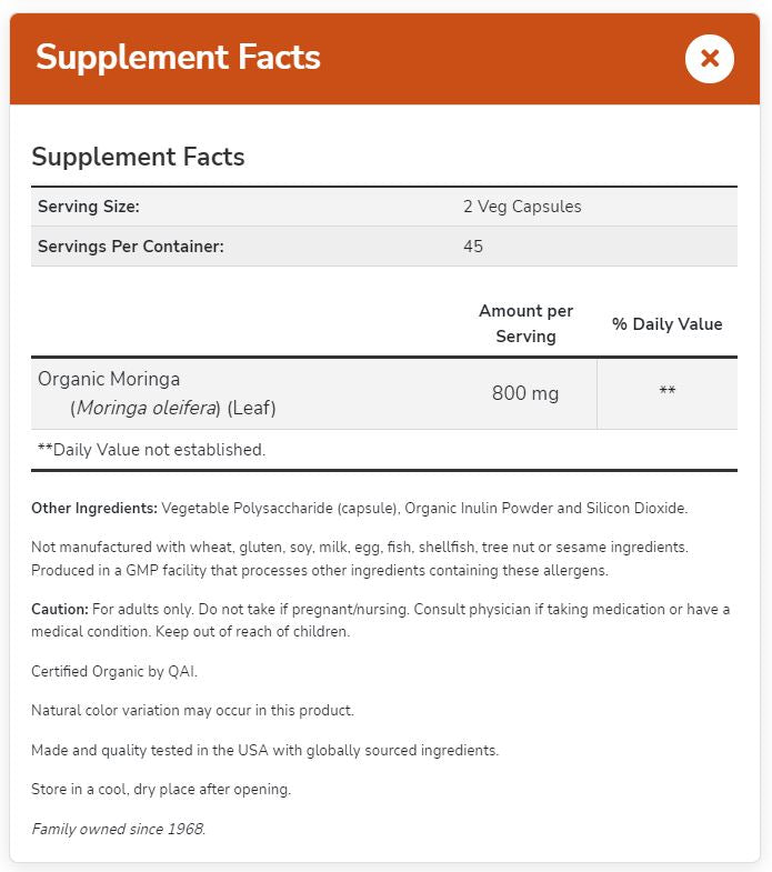 NOW Foods Moringa Leaf, Green Super Herb, Made with Organic Moringa, Free Radical Protection*, 90 Veg Capsules Vitamins & Supplements NOW Foods USA