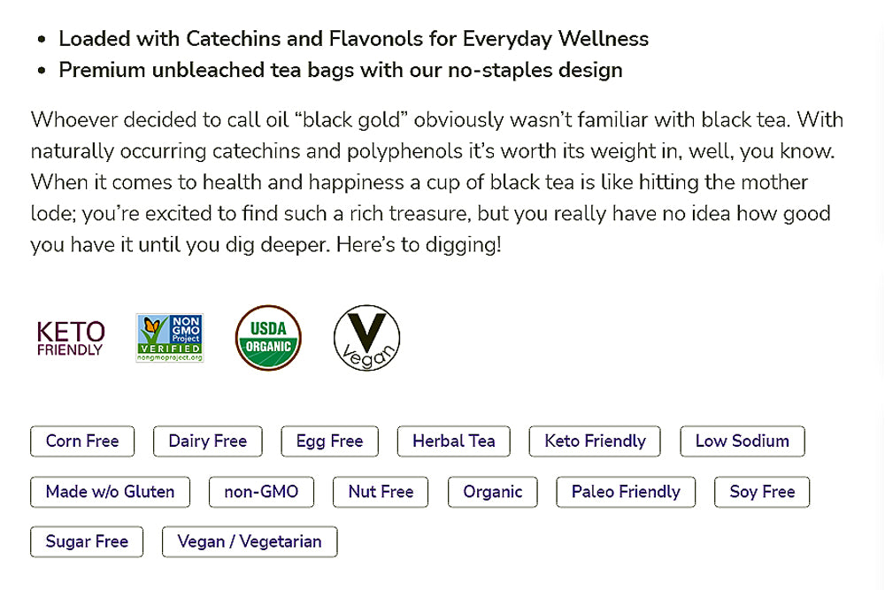 NOW Foods, Certified Organic Black Tea, Deep Rich Flavor, Non-GMO, with Catechins and Flavonols, 24-Count - Bloom Concept
