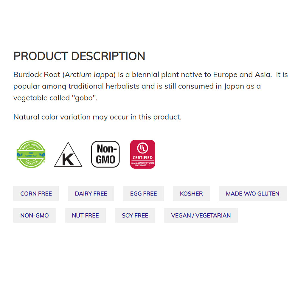NOW Supplements, Burdock Root (Arctium lappa) 430 mg, Herbal Supplement, 100 Veg Capsules - Bloom Concept