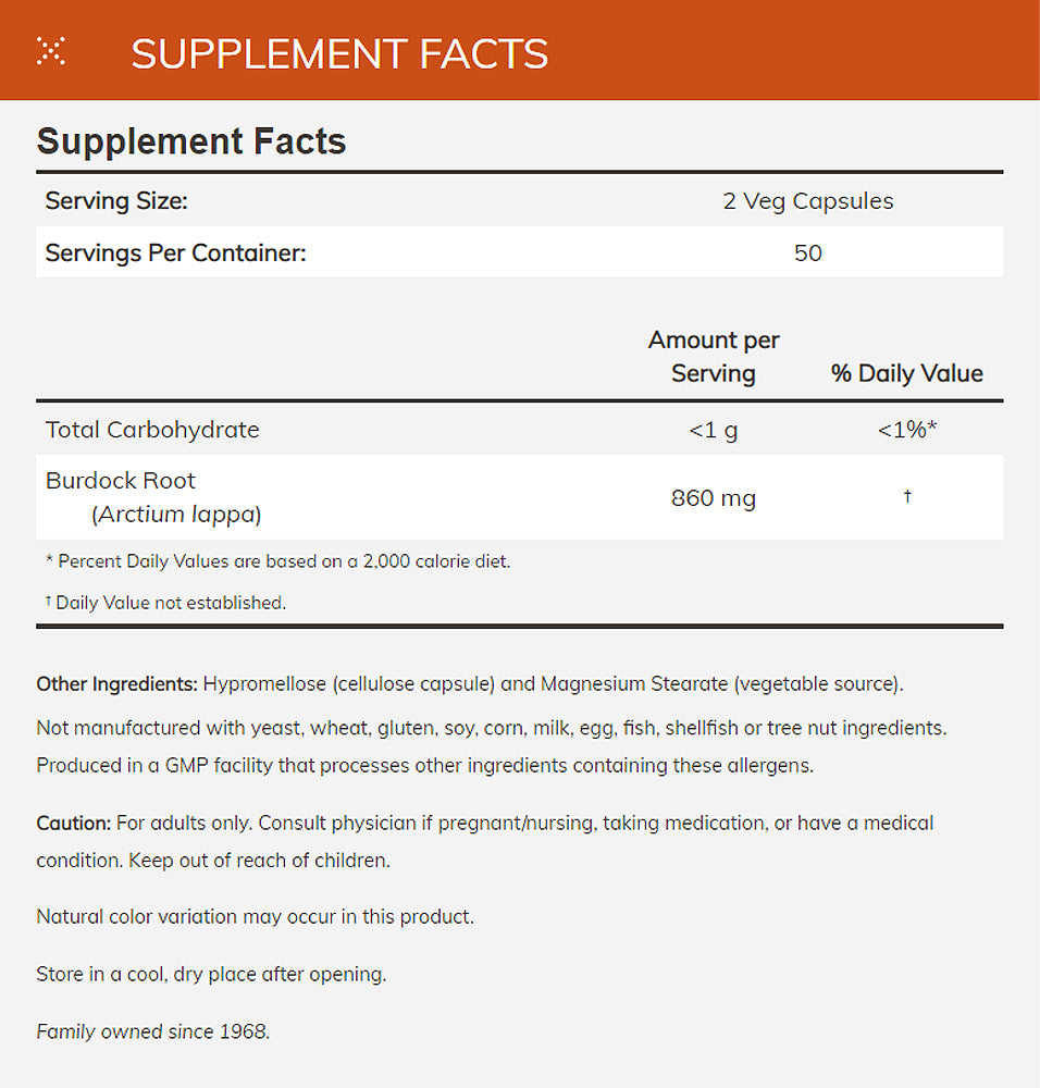 NOW Supplements, Burdock Root (Arctium lappa) 430 mg, Herbal Supplement, 100 Veg Capsules - Bloom Concept