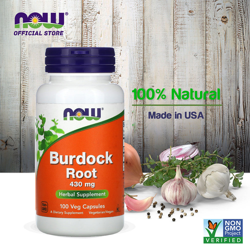 NOW Supplements, Burdock Root (Arctium lappa) 430 mg, Herbal Supplement, 100 Veg Capsules - Bloom Concept