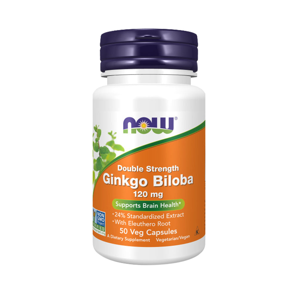 NOW Supplements, Ginkgo Biloba 120 mg, Double Strength, Non-GMO Project Verified, 50 Veg Capsules - Bloom Concept