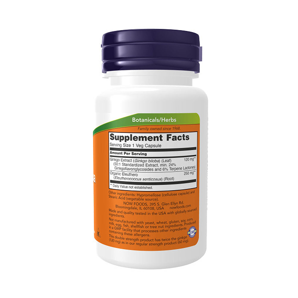 NOW Supplements, Ginkgo Biloba 120 mg, Double Strength, Non-GMO Project Verified, 50 Veg Capsules - Bloom Concept