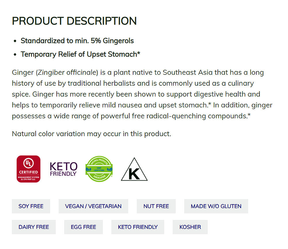 NOW Supplements, Ginger Root Extract 250 mg, Temporary Relief of Upset Stomach*, Digestive Support*, 90 Veg Capsules - Bloom Concept