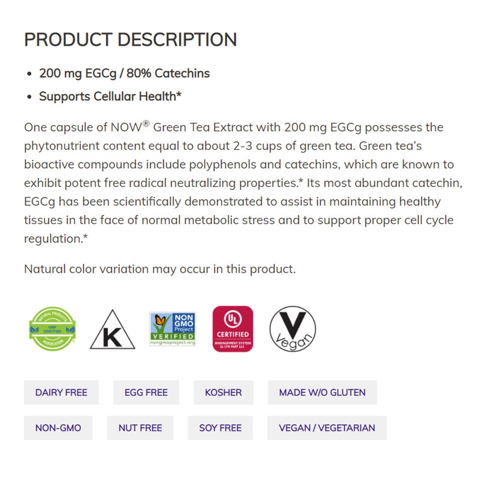 NOW Supplements, EGCg Green Tea Extract 400 mg, Free Radical Scavenger, 90 Veg Capsules - Bloom Concept