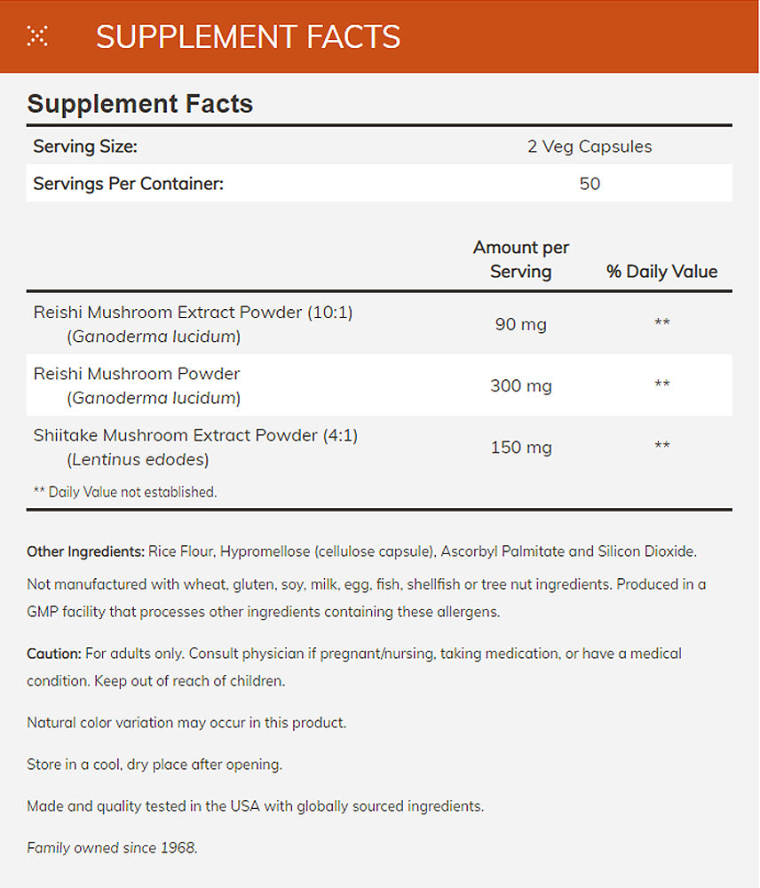 NOW Supplements, Rei-Shi Mushrooms 270 mg, Reishi/Shiitake Blend, Super Mushrooms, 100 Veg Capsules Vitamins & Supplements NOW Foods USA