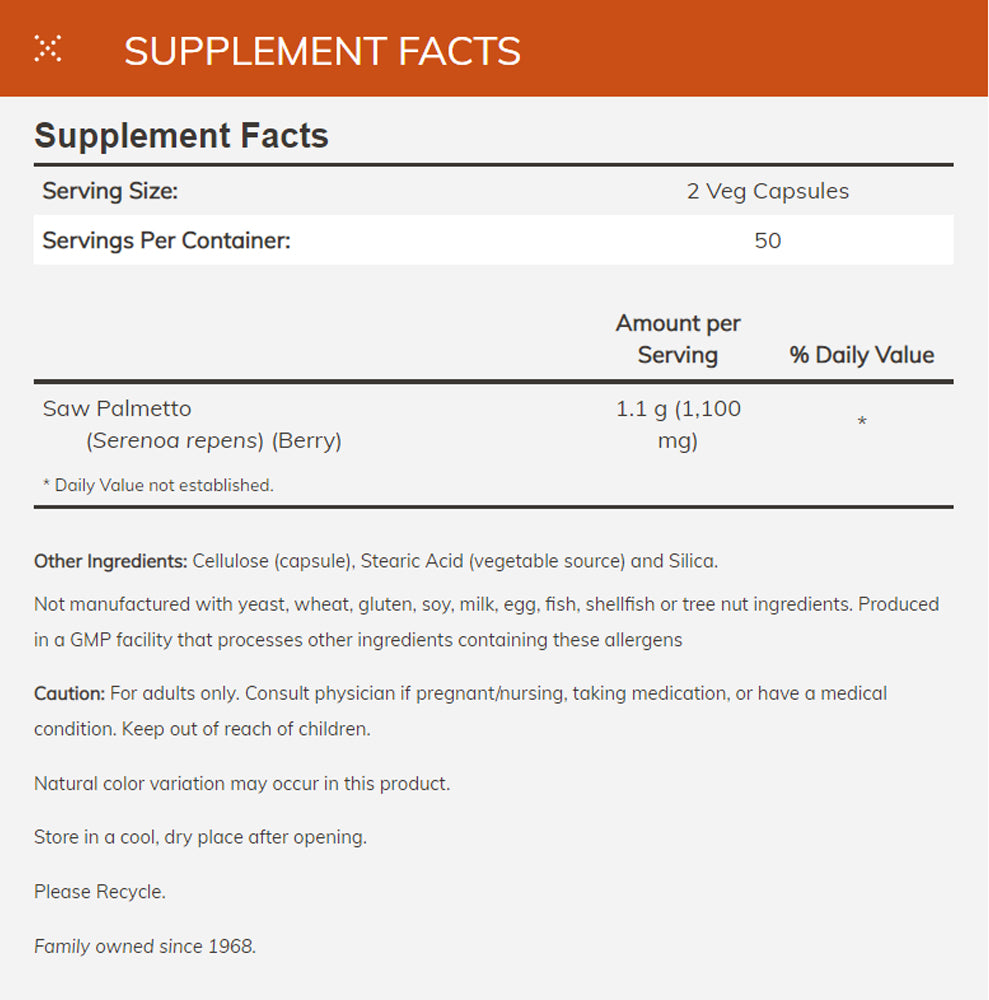 NOW Supplements, Saw Palmetto Berries (Serenoa repens) 550 mg, Men's Health*, 100 Veg Capsules - Bloom Concept