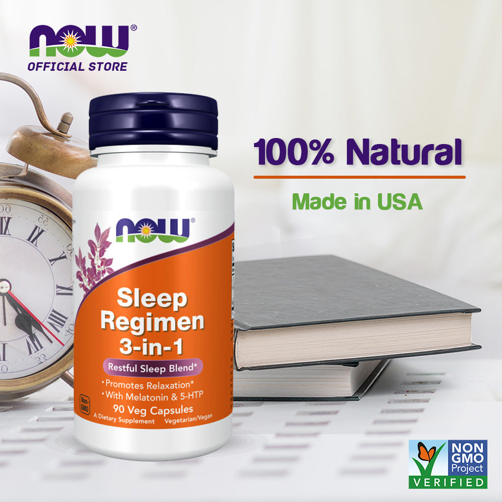 NOW Supplements, Sleep Regimen 3-In-1, With Melatonin, 5-HTP and L-Theanine, Restful Sleep Blend*, 90 Veg Capsules - Bloom Concept