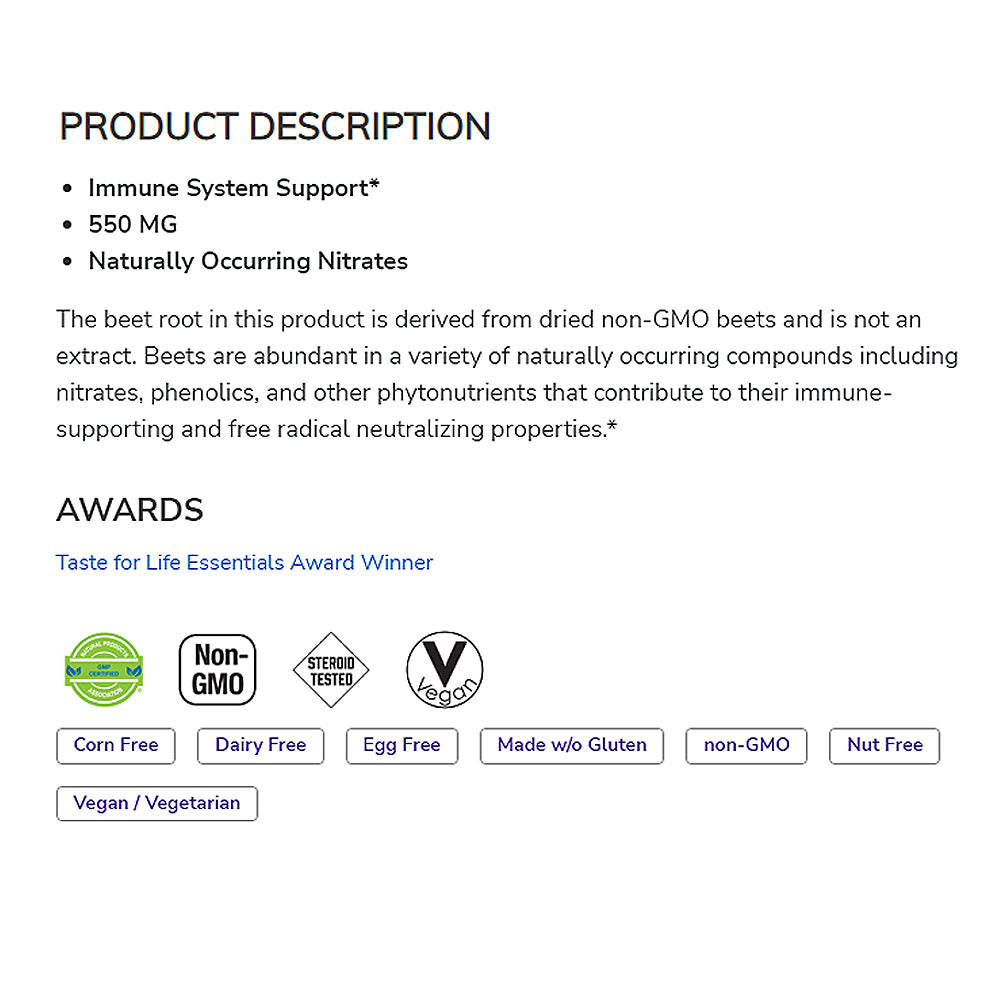 NOW Sports, Beet Root Veg, Sports Nutrition, Immune System Support*, 550 MG, Naturally Occurring Nitrates, 180 Veg Capsules Vitamins & Supplements NOW Foods USA