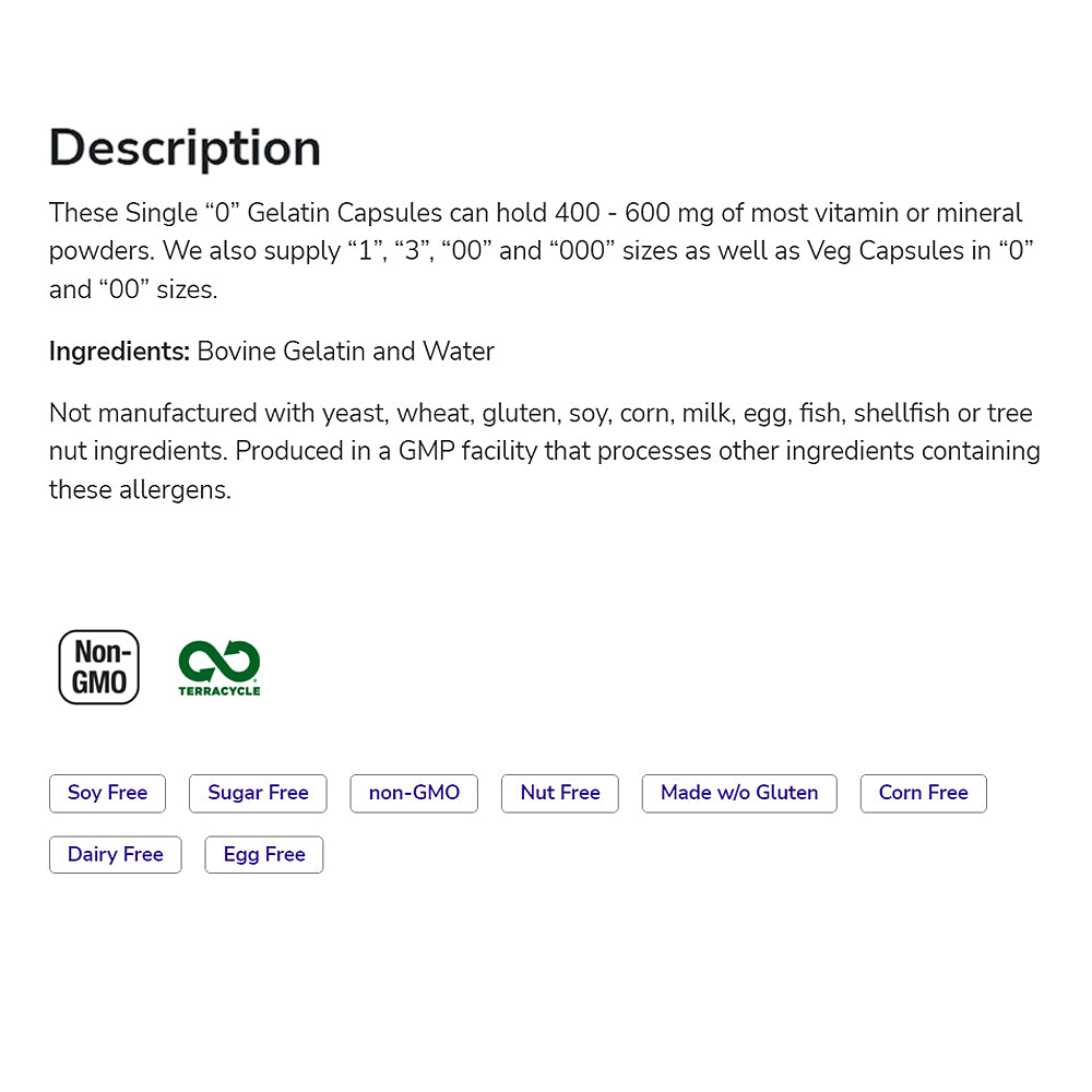 NOW Supplements, Empty Gelatin Capsules, Single "0", Bovine Sourced, Filled by Weight, 250 Gel Capsules - Bloom Concept