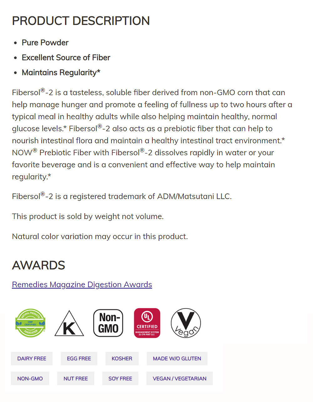 NOW Supplements, Prebiotic Fiber with Fibersol-2, derived from Non-GMO corn, Powder, 12-Ounce (340 g) - Bloom Concept
