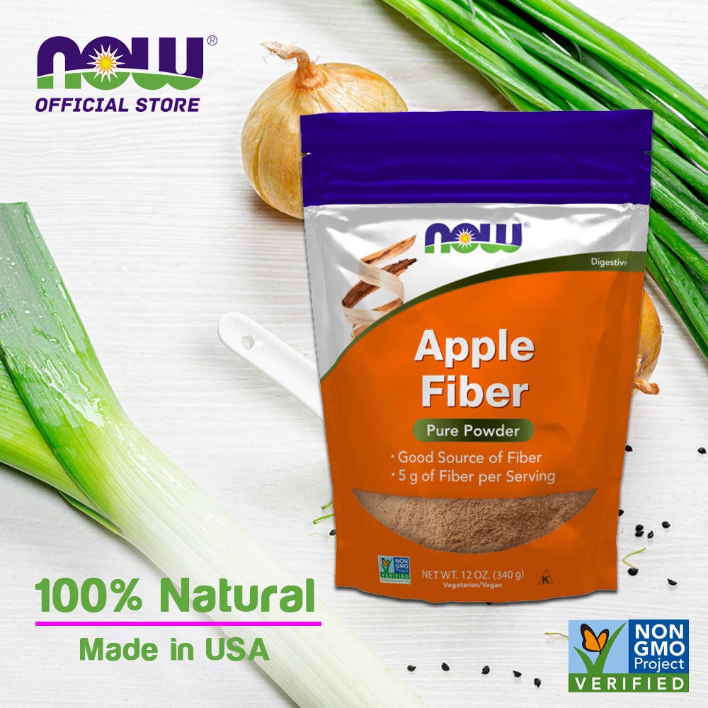 NOW Supplements, Pure Apple Fiber Powder with Apple Pectin, Non-GMO Project Verified, 12-Ounce (340 g) - Bloom Concept