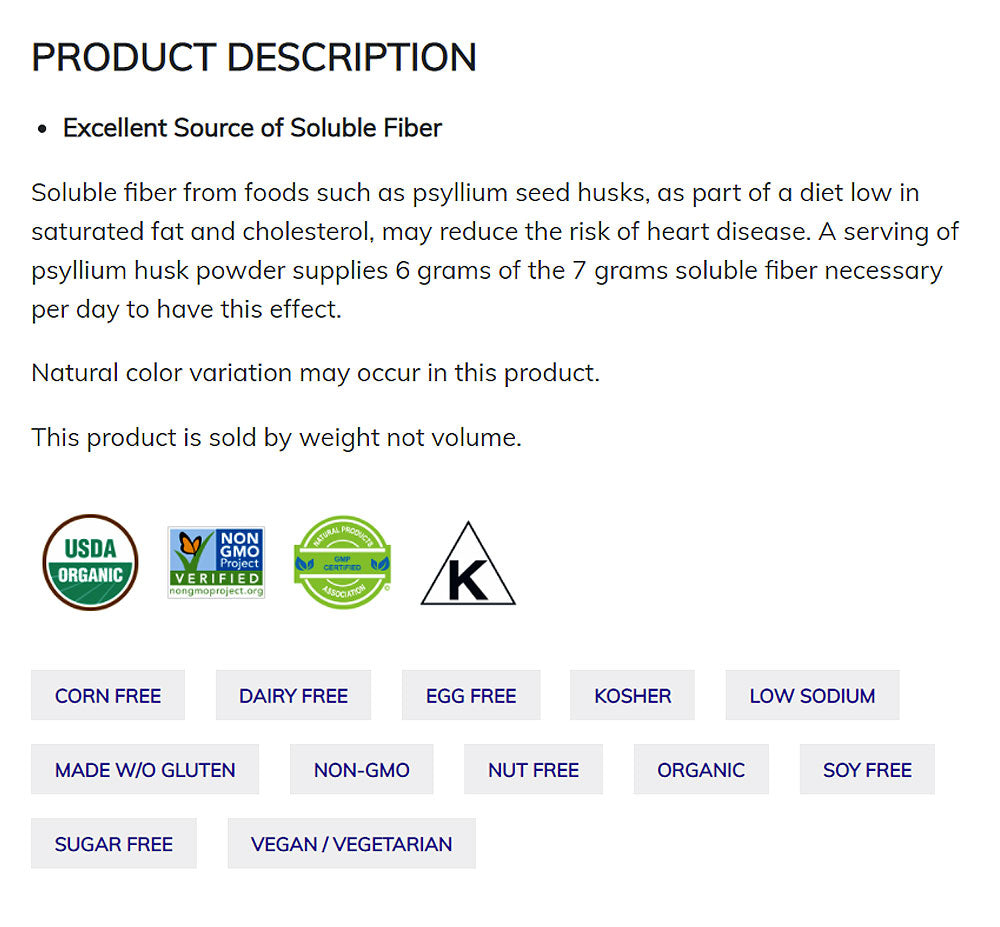 NOW Supplements, Psyllium Husk Powder, Certified Organic, Non-GMO Project Verified, Soluble Fiber, 12-Ounce (340 g) Vitamins & Supplements NOW Foods USA