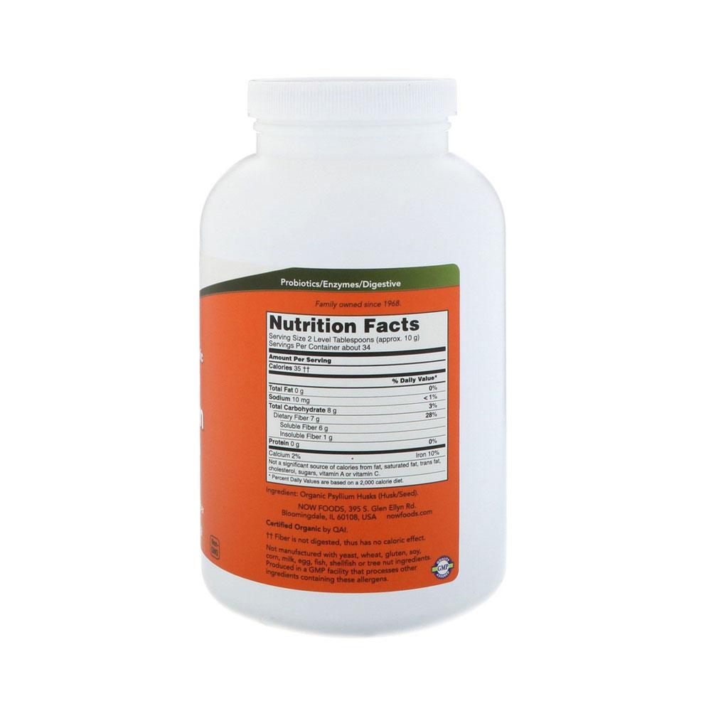 NOW Supplements, Whole Psyllium Husks, Certified Organic, Non-GMO Project Verified, Soluble Fiber, 12-Ounce (340 g) - Bloom Concept