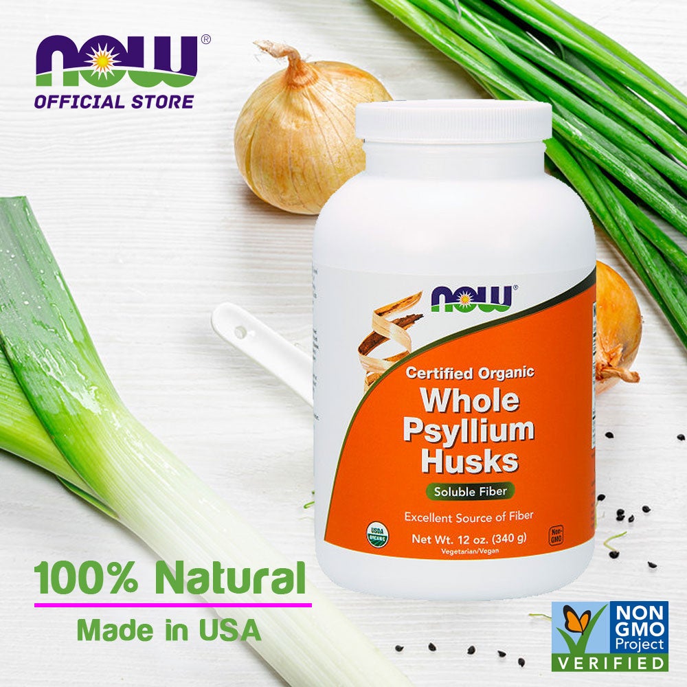 NOW Supplements, Whole Psyllium Husks, Certified Organic, Non-GMO Project Verified, Soluble Fiber, 12-Ounce (340 g) - Bloom Concept