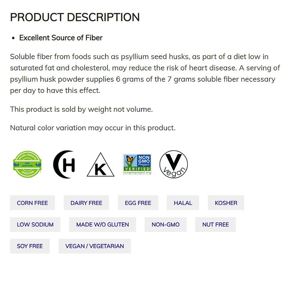 NOW Supplements, Psyllium Husk Powder, Non-GMO Project Verified, Soluble Fiber, 24-Ounce (680 g) - Bloom Concept