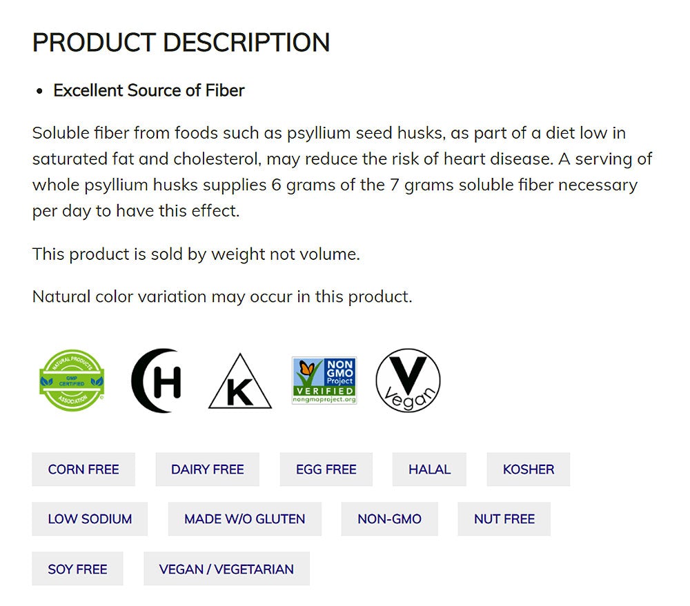 NOW Supplements, Whole Psyllium Husks, Non-GMO Project Verified, Soluble Fiber, 12-Ounce (340 g) - Bloom Concept