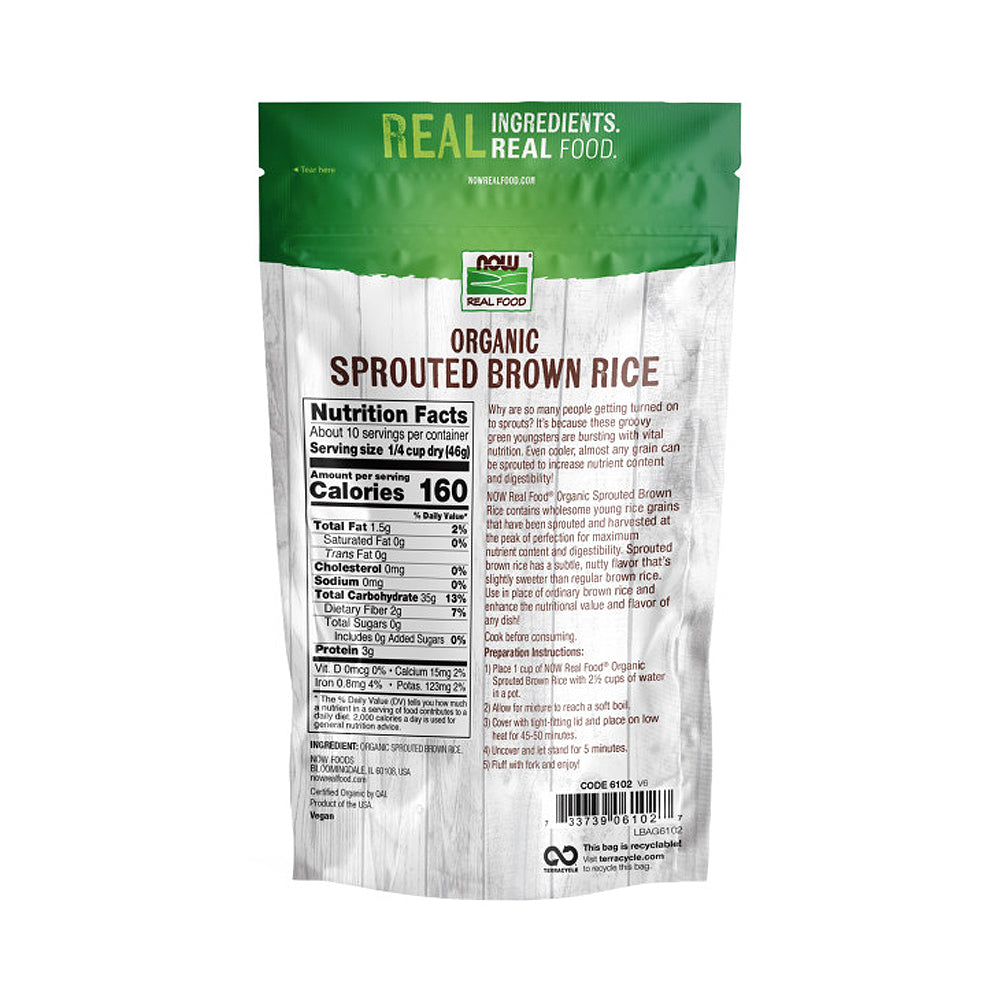 NOW Foods, Organic Sprouted Brown Rice, Raw, Gluten-Free and Whole Grain, 16-Ounce (454g) - Bloom Concept