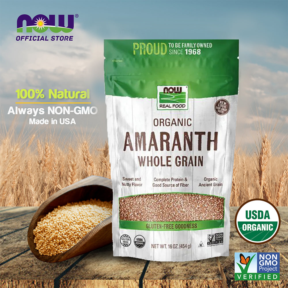 NOW Foods, Organic Amaranth Whole Grain, Source of Protein and Fiber, Gluten-Free, Certified Non-GMO, 16-Ounce (454g) - Bloom Concept