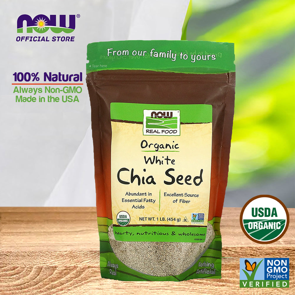 NOW Foods, Organic White Chia Seeds, Source of Essential Fatty Acids and Fiber, Certified Non-GMO, 1-Pound (454 g) - Bloom Concept