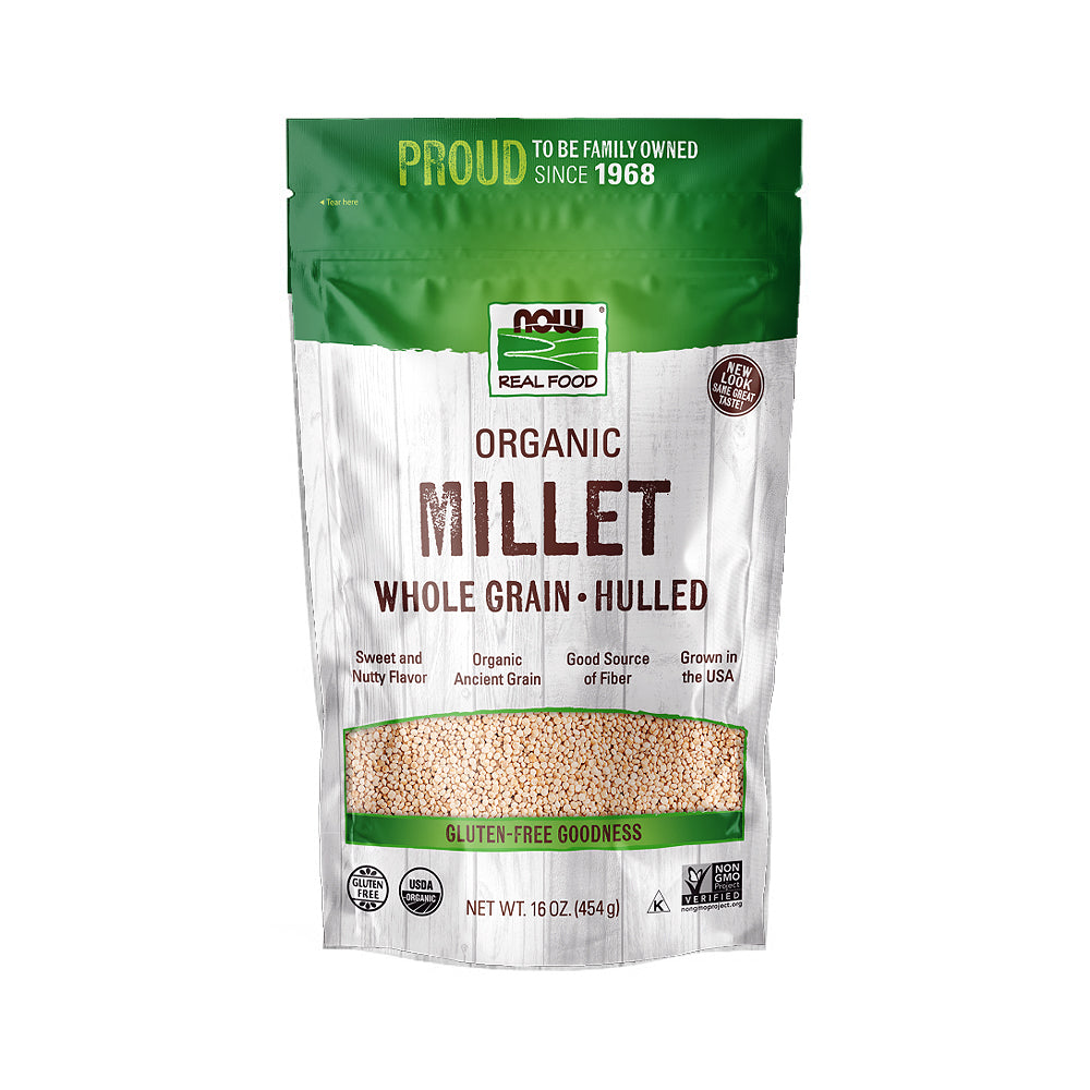 NOW Foods, Organic Millet, Gluten-Free, Whole Grain, Hulled, USA-Grown, 16-Ounce (454g) - Bloom Concept