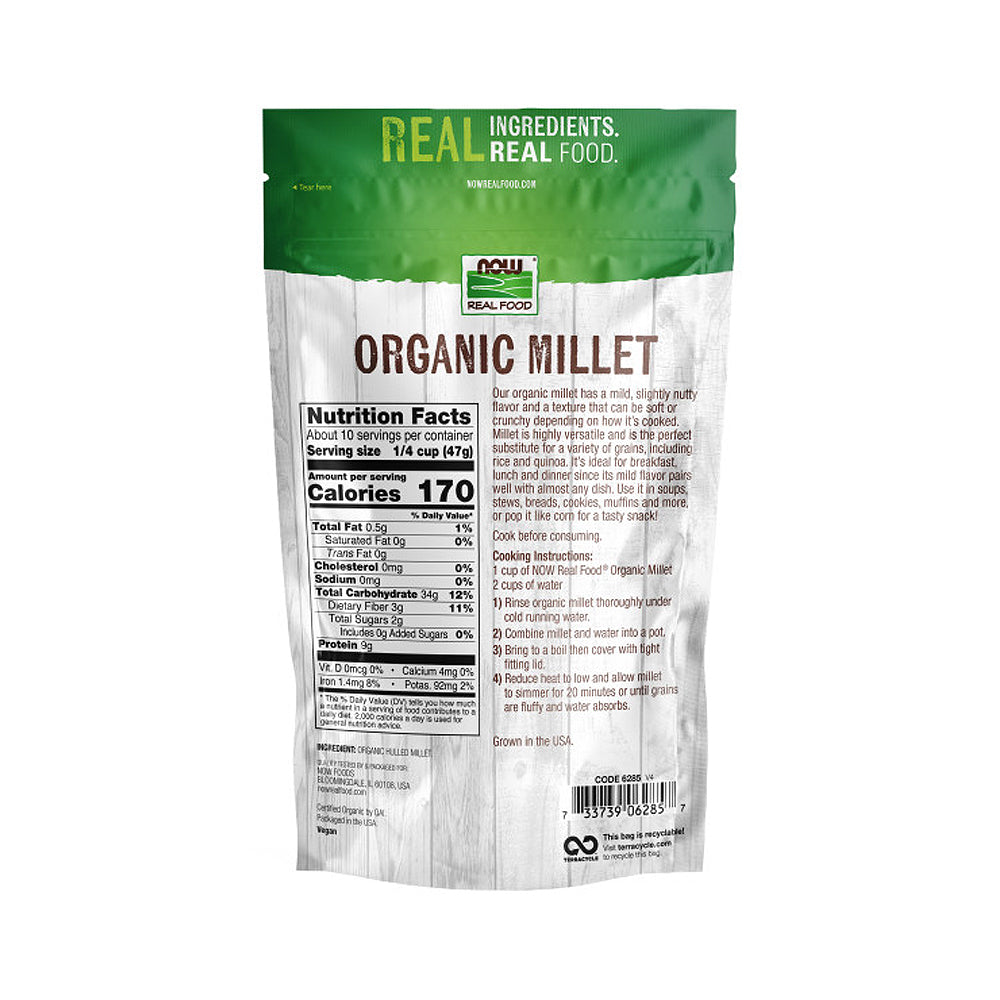 NOW Foods, Organic Millet, Gluten-Free, Whole Grain, Hulled, USA-Grown, 16-Ounce (454g) - Bloom Concept