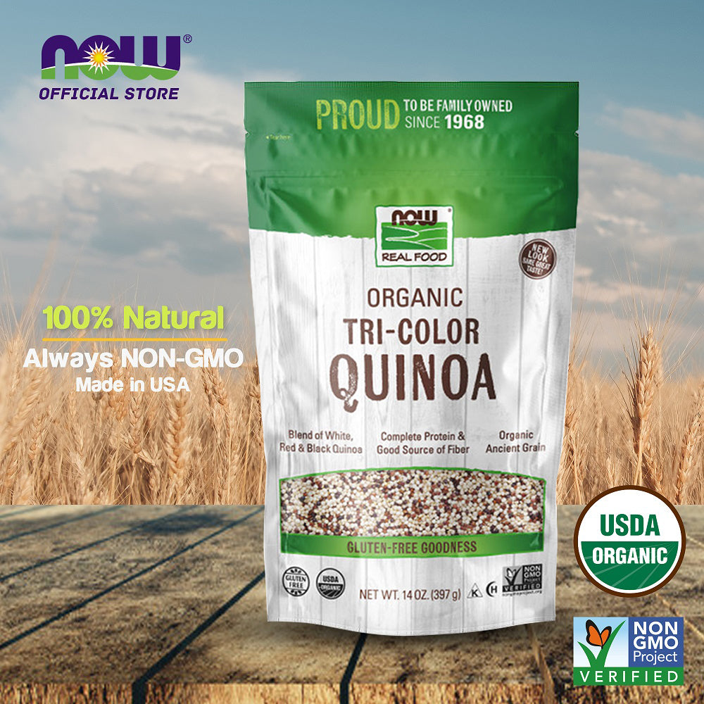 NOW Foods, Organic Tri-Color Quinoa, Gluten-Free, Non-GMO and Allergy-Friendly, Source of Protein and Iron, 14-Ounce (397g) - Bloom Concept
